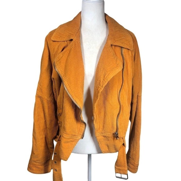 Free People Jacket Womens M Orange Slouchy Dolman Moto Corduroy Lagenlook Y2K - Picture 5 of 15